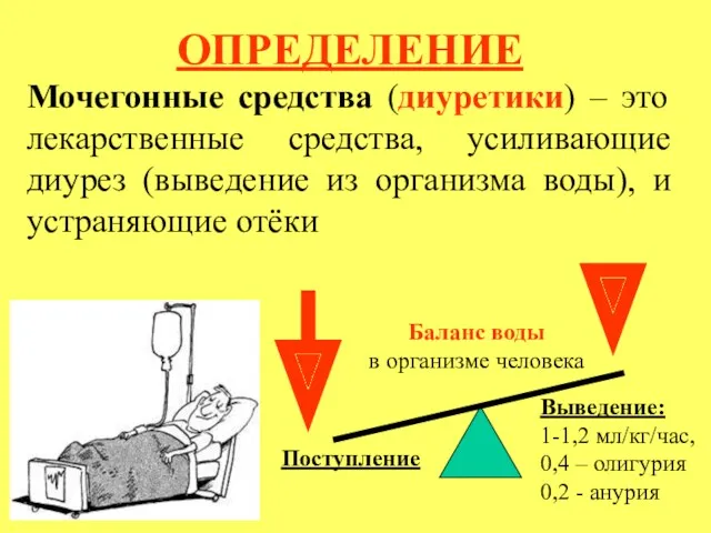 ОПРЕДЕЛЕНИЕ Мочегонные средства (диуретики) – это лекарственные средства, усиливающие диурез