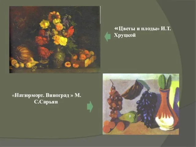 «Цветы и плоды» И.Т.Хруцкой «Натюрморт. Виноград » М.С.Сарьян