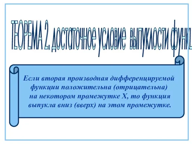 ТЕОРЕМА 2. достаточное условие выпуклости функции Если вторая производная дифференцируемой