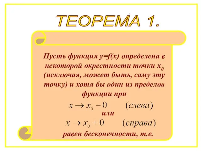 ТЕОРЕМА 1. Пусть функция y=f(x) определена в некоторой окрестности точки