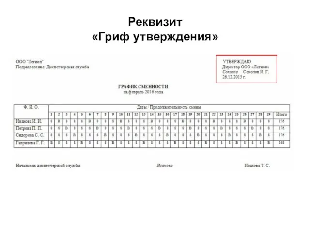 Реквизит «Гриф утверждения»