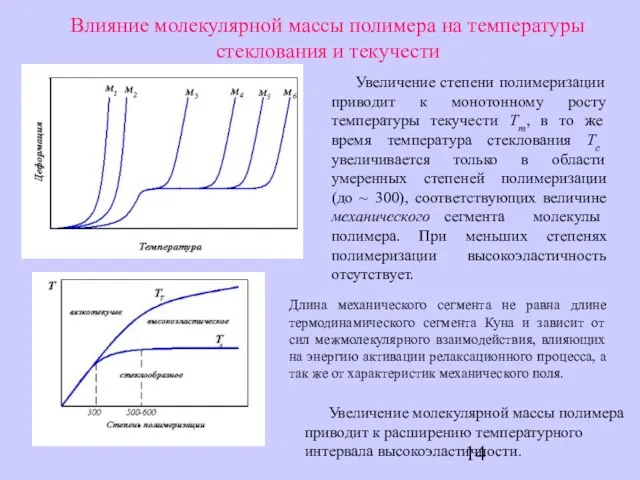 Влияние молекулярной массы полимера на температуры стеклования и текучести Увеличение