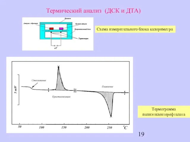 Термический анализ (ДСК и ДТА) Схема измерительного блока калориметра Термограмма полиэтилентерефталата