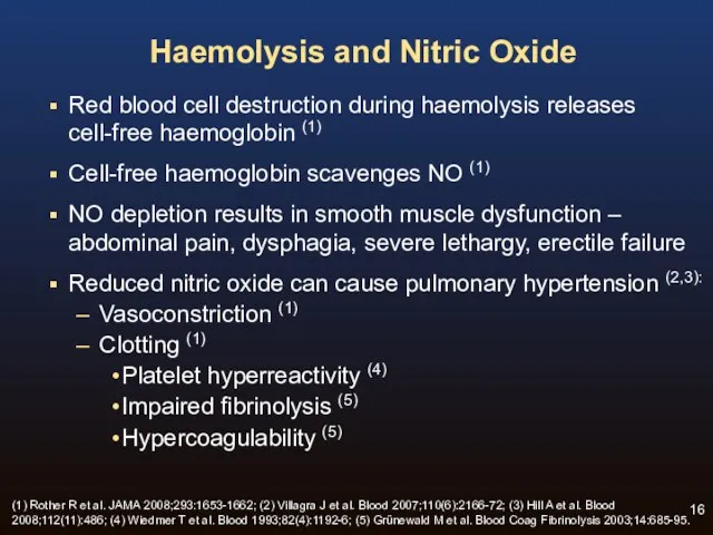 Haemolysis and Nitric Oxide Red blood cell destruction during haemolysis