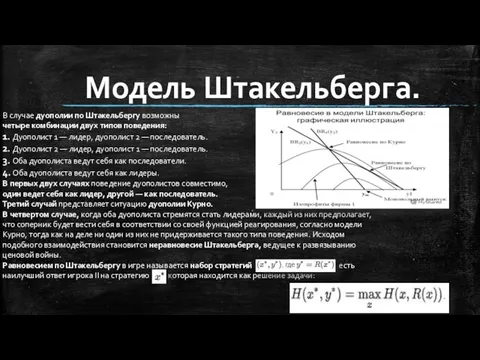 Модель Штакельберга. В случае дуополии по Штакельбергу возможны четыре комбинации