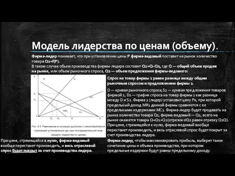 Модель лидерства по ценам (объему). Фирма-лидер понимает, что при установлении