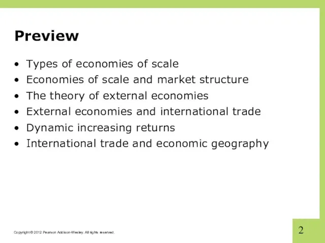 Preview Types of economies of scale Economies of scale and