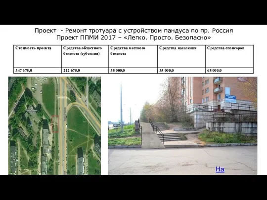На карту Проект - Ремонт тротуара с устройством пандуса по пр. Россия Проект