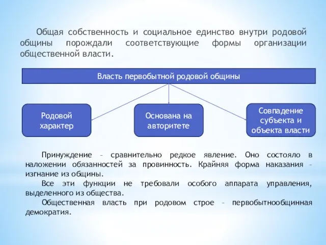 Общая собственность и социальное единство внутри родовой общины порождали соответствующие