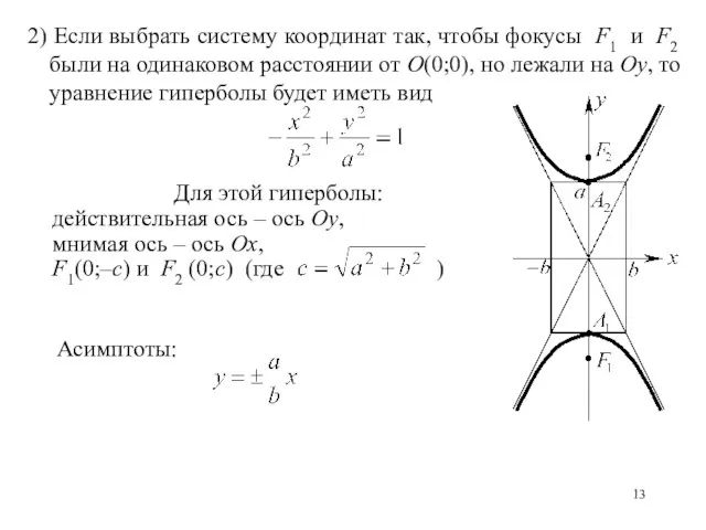 2) Если выбрать систему координат так, чтобы фокусы F1 и