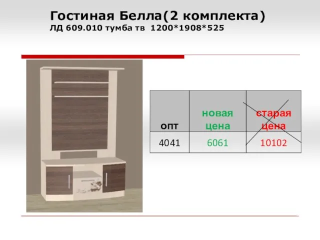 Гостиная Белла(2 комплекта) ЛД 609.010 тумба тв 1200*1908*525