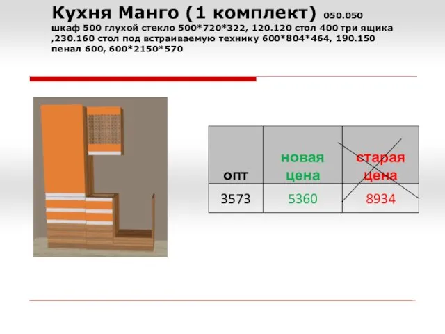 Кухня Манго (1 комплект) 050.050 шкаф 500 глухой стекло 500*720*322,