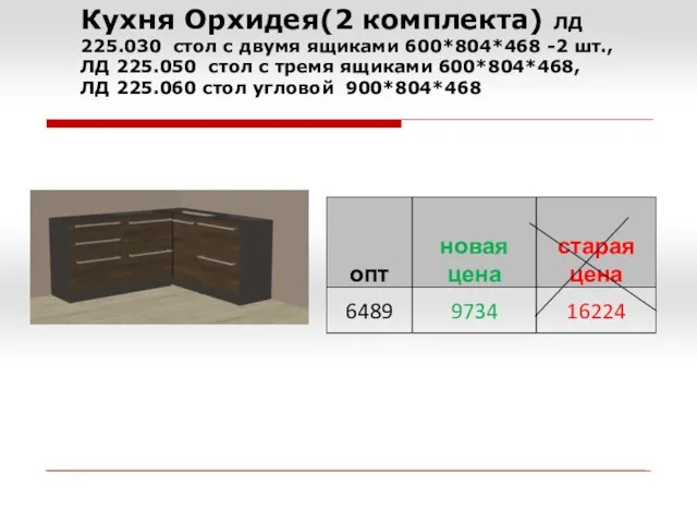 Кухня Орхидея(2 комплекта) ЛД 225.030 стол с двумя ящиками 600*804*468