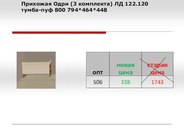 Прихожая Одри (3 комплекта) ЛД 122.120 тумба-пуф 800 794*464*448