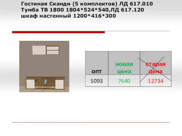 Гостиная Сканди (5 комплектов) ЛД 617.010 Тумба ТВ 1800 1804*524*540,ЛД 617.120 шкаф настенный 1200*416*300