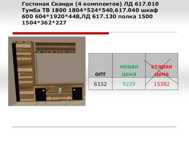 Гостиная Сканди (4 комплектов) ЛД 617.010 Тумба ТВ 1800 1804*524*540,617.040