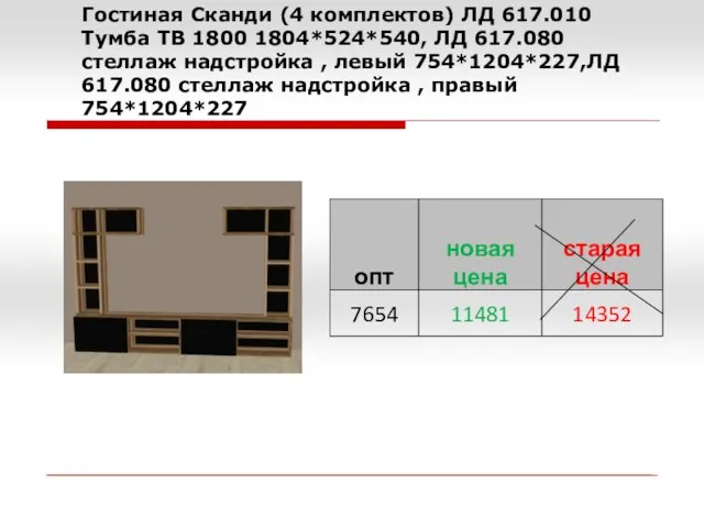 Гостиная Сканди (4 комплектов) ЛД 617.010 Тумба ТВ 1800 1804*524*540,