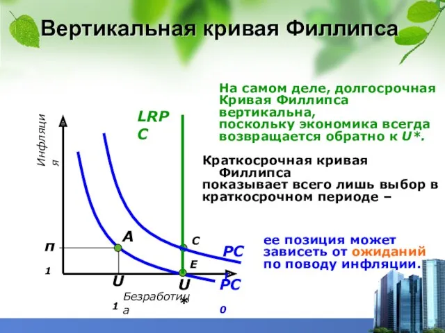 Вертикальная кривая Филлипса На самом деле, долгосрочная Кривая Филлипса вертикальна,