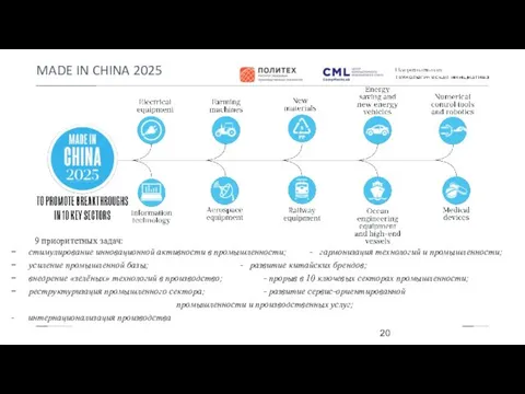 MADE IN CHINA 2025 9 приоритетных задач: стимулирование инновационной активности