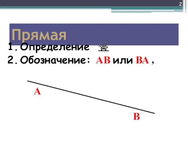 Прямая А В АВ или ВА , Определение Обозначение: