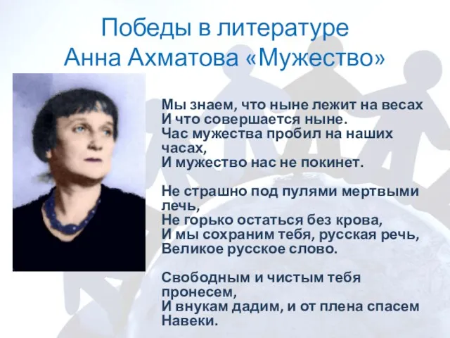 Победы в литературе Анна Ахматова «Мужество» Мы знаем, что ныне