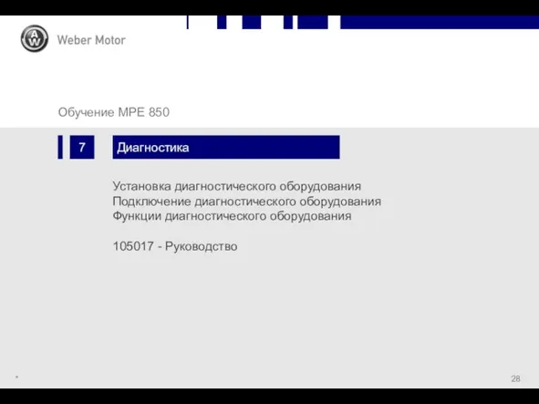 * Chapter Slide Установка диагностического оборудования Подключение диагностического оборудования Функции диагностического оборудования 105017