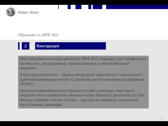 * Chapter Slide 2 Конструкция Обучение по MPE 850 Многофункциональный двигатель MPE 850