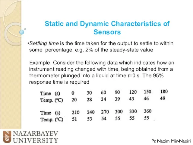Static and Dynamic Characteristics of Sensors Pr. Nazim Mir-Nasiri Settling