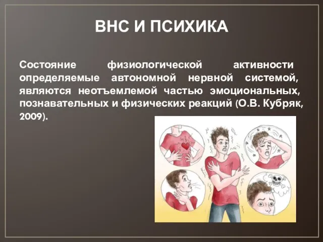 ВНС И ПСИХИКА Состояние физиологической активности определяемые автономной нервной системой,