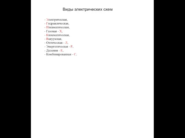 Виды электрических схем - Электрическая, - Гидравлическая, - Пневматическая, -