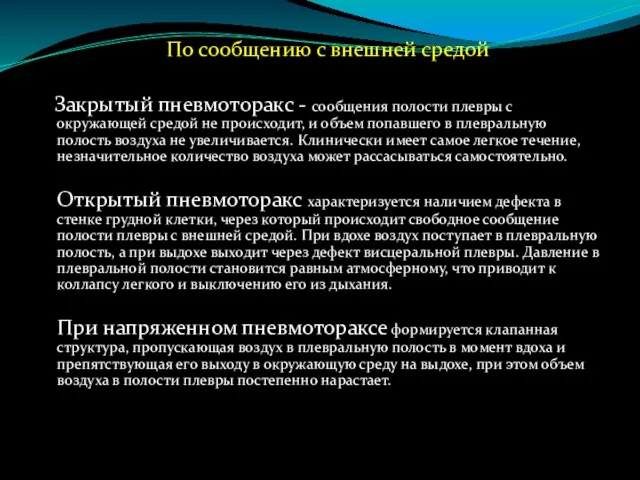 По сообщению с внешней средой Закрытый пневмоторакс - сообщения полости