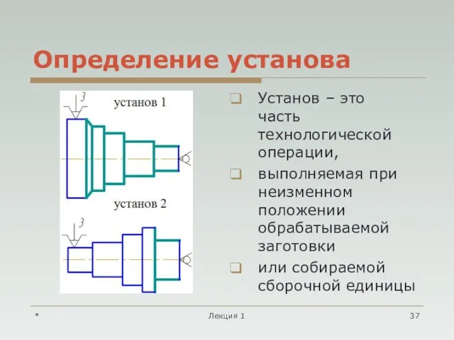 * Лекция 1 Определение установа Установ – это часть технологической