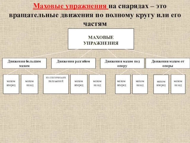 МАХОВЫЕ УПРАЖНЕНИЯ Движения большим махом Движения разгибом Движения махом под