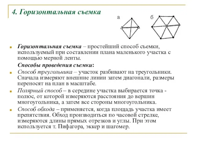 4. Горизонтальная съемка Горизонтальная съемка – простейший способ съемки, используемый при составлении плана