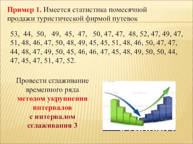 Пример 1. Имеется статистика помесячной продажи туристической фирмой путевок 53,