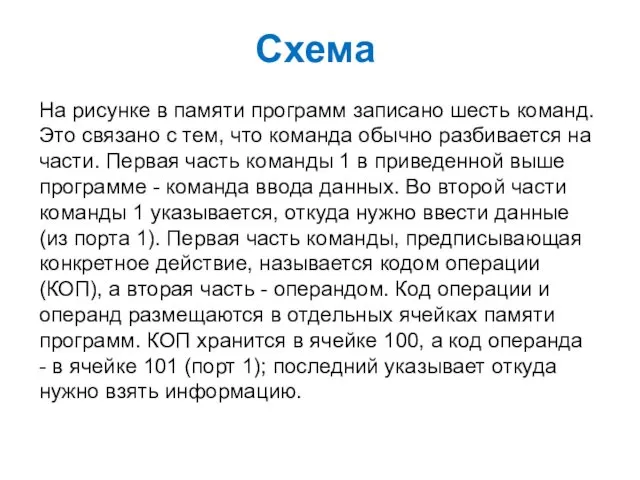 Схема На рисунке в памяти программ записано шесть команд. Это