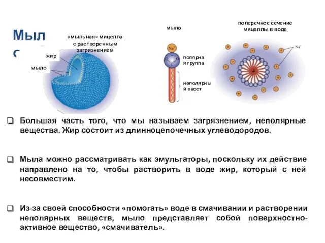 Мыло «мыльная» мицелла с растворенным загрязнением жир мыло мыло полярная