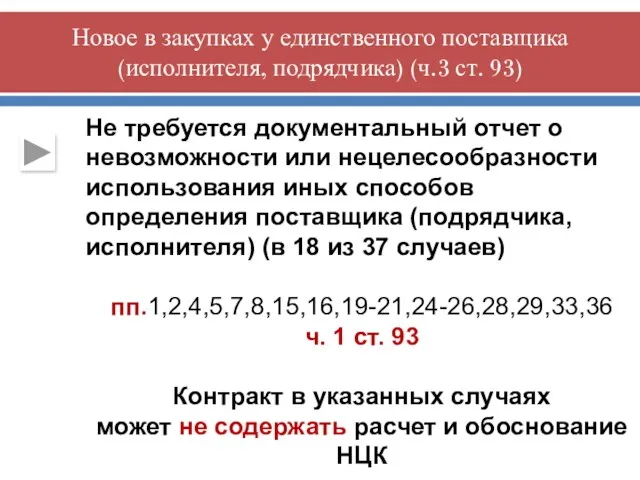 Не требуется документальный отчет о невозможности или нецелесообразности использования иных способов определения поставщика