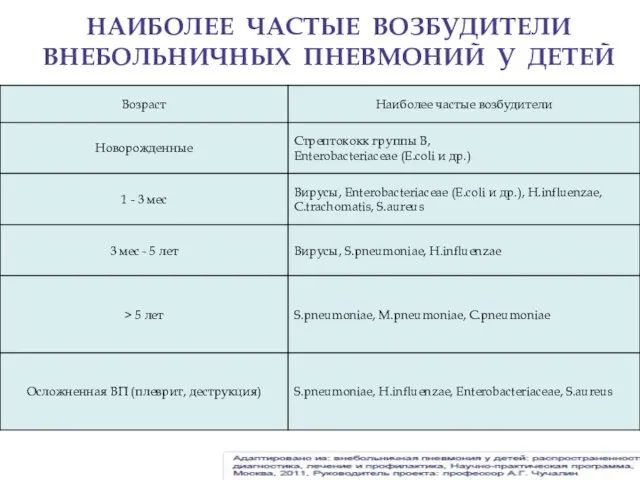 НАИБОЛЕЕ ЧАСТЫЕ ВОЗБУДИТЕЛИ ВНЕБОЛЬНИЧНЫХ ПНЕВМОНИЙ У ДЕТЕЙ