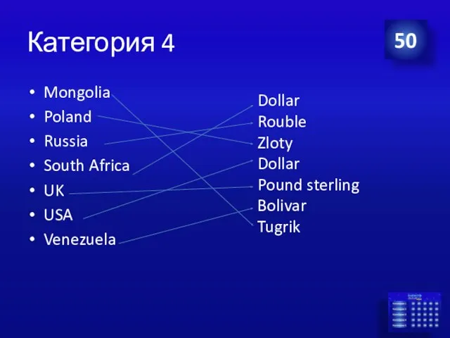 Категория 4 50 Mongolia Poland Russia South Africa UK USA