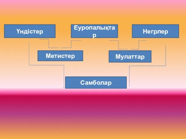 Үндістер Еуропалықтар Негрлер Метистер Мулаттар Самболар