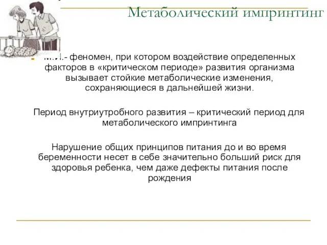 Метаболический импринтинг М.И.- феномен, при котором воздействие определенных факторов в