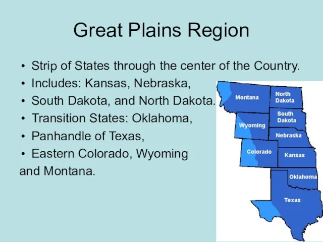 Great Plains Region Strip of States through the center of