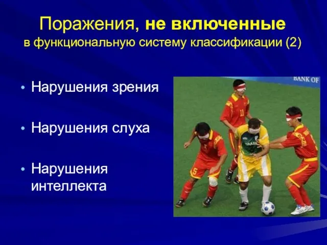 Поражения, не включенные в функциональную систему классификации (2) Нарушения зрения Нарушения слуха Нарушения интеллекта