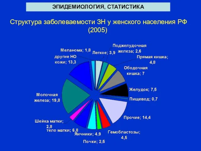 Структура заболеваемости ЗН у женского населения РФ (2005) ЭПИДЕМИОЛОГИЯ, СТАТИСТИКА