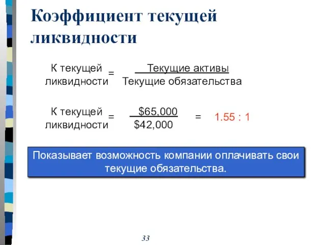 Коэффициент текущей ликвидности Показывает возможность компании оплачивать свои текущие обязательства.