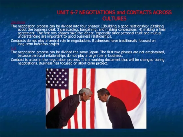 UNIT 6-7 NEGOTIATIONS and CONTACTS ACROSS CULTURES Japanese The negotiation