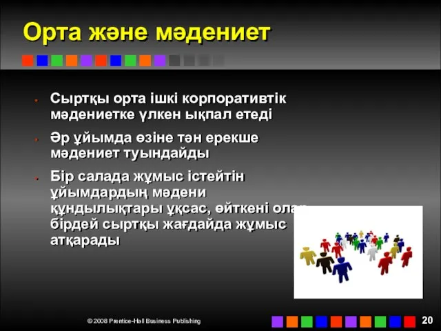 Орта және мәдениет Сыртқы орта ішкі корпоративтік мәдениетке үлкен ықпал