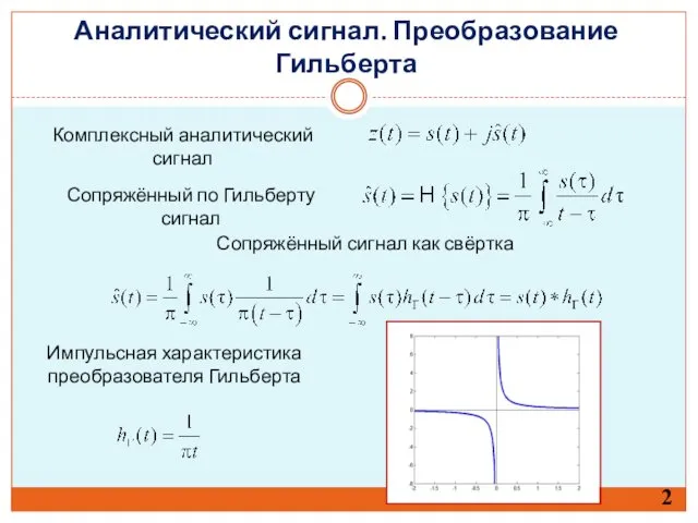 2 Комплексный аналитический сигнал Аналитический сигнал. Преобразование Гильберта Сопряжённый по