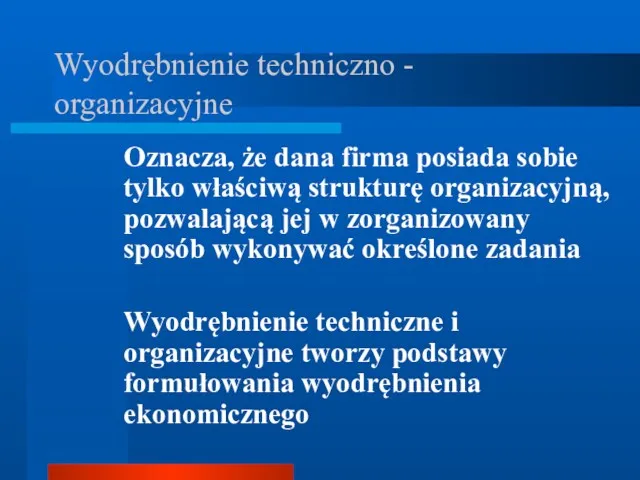 Wyodrębnienie techniczno - organizacyjne Oznacza, że dana firma posiada sobie